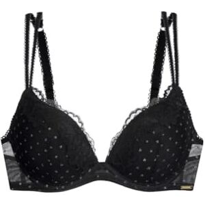 DORINA Origins Push-Up Plunge Bra, Underwired, Moulded Cups, Shimmer Dot Mesh, Lace Trim and Adjustable Straps, Black DORINA Origins Push-Up Plunge Bra, Underwired, Moulded Cups, Shimmer Dot Mesh, Lace Trim and Adjustable Straps, Black