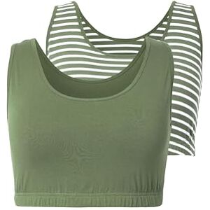 Ulla Popken Ladies Plus Size Plus Size Bustiers, Pack of 2, Organic Cotton, Striped/Plain 847038, Olive Green, 58-60 Ulla Popken Ladies Plus Size Plus Size Bustiers, Pack of 2, Organic Cotton, Striped/Plain 847038, Olive Green, 58-60