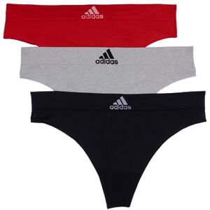 adidas Women's Seamless Thong Underwear 3-Pack Panties, Black with Stripes/Heather Grey/Vivid Red, S adidas Women's Seamless Thong Underwear 3-Pack Panties, Black with Stripes/Heather Grey/Vivid Red, S