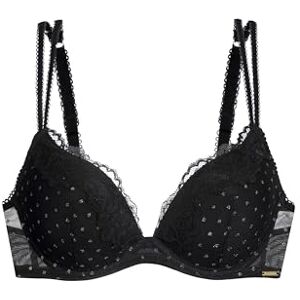 DORINA Origins Push-Up Plunge Bra, Underwired, Moulded Cups, Shimmer Dot Mesh, Lace Trim and Adjustable Straps, Black DORINA Origins Push-Up Plunge Bra, Underwired, Moulded Cups, Shimmer Dot Mesh, Lace Trim and Adjustable Straps, Black