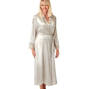 Marlon Womens Elina Silky Satin & Floral Lace Robe, Oatmeal, 18-20 Marlon Womens Elina Silky Satin & Floral Lace Robe, Oatmeal, 18-20