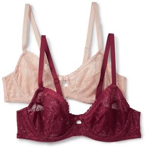 Amazon Essentials Women's Stretch Galloon Lace Wired Bodysuit, Soft Petal/Burgundy, 32DD Amazon Essentials Women's Stretch Galloon Lace Wired Bodysuit, Soft Petal/Burgundy, 32DD