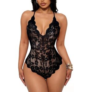 Buitifo Women Lingerie Lace Bodysuit One Piece Babydoll Backless Floral Teddy V Neck Jumpsuit(black,XXL) Buitifo Women Lingerie Lace Bodysuit One Piece Babydoll Backless Floral Teddy V Neck Jumpsuit(black,XXL)