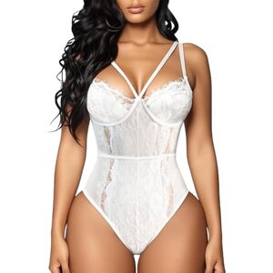 Buitifo Womens Sexy Bodysuit Lingerie One Piece Babydoll V Neck Teddy Snap Crotch (White,L) Buitifo Womens Sexy Bodysuit Lingerie One Piece Babydoll V Neck Teddy Snap Crotch (White,L)