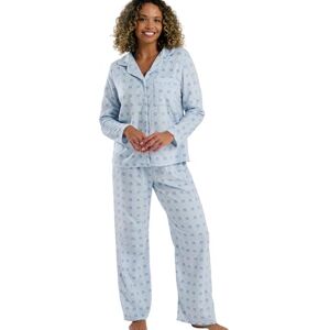 Indigo Sky Womens Tia Soft Fleece Revere Collar Button Front Pyjama Set Warm Printed Fleece Loungewear Set with Classic Pyjama Top & Cosy Full Length Pants, Blue, 20-22 Indigo Sky Womens Tia Soft Fleece Revere Collar Button Front Pyjama Set Warm Printed Fleece Loungewear Set with Classic Pyjama Top & Cosy Full Length Pants, Blue, 20-22