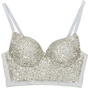 ELLACCI Women's Handmade Rhinestone Diamond Push up Bustier Crop Top Sexy Punk Corset Bra White, White, M ELLACCI Women's Handmade Rhinestone Diamond Push up Bustier Crop Top Sexy Punk Corset Bra White, White, M