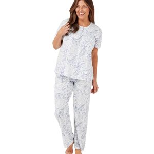 Marlon Womens Lily Yoke Front Short Sleeve Soft Knit Pyjama, Blue Palm, 16-18 Marlon Womens Lily Yoke Front Short Sleeve Soft Knit Pyjama, Blue Palm, 16-18