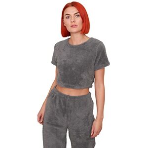 OHS Teddy Fleece Crop Top Short Sleeve Warm Soft T-Shirt Plain Pullover Casual Womens Loungewear, Warm Grey Small 6/8 OHS Teddy Fleece Crop Top Short Sleeve Warm Soft T-Shirt Plain Pullover Casual Womens Loungewear, Warm Grey Small 6/8