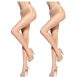 HUE Women's Toeless Sheer Tights with Lace Control Top, 15 Denier, Tan-2 Pair Pack, 1 (Pack of 2) HUE Women's Toeless Sheer Tights with Lace Control Top, 15 Denier, Tan-2 Pair Pack, 1 (Pack of 2)
