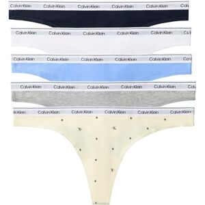 Calvin Klein Women's 5 Pack Thongs with Logo Waistband, Multicolor (Shoreline/Blue Descent/Grey Heath), L Calvin Klein Women's 5 Pack Thongs with Logo Waistband, Multicolor (Shoreline/Blue Descent/Grey Heath), L