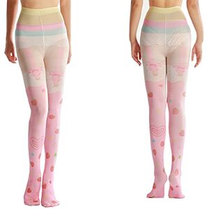 Sahabowi Women Tights, Opaque High Waist Pantyhose, Vintage Control Top Stockings, Ice Cream Strawberry, One size Sahabowi Women Tights, Opaque High Waist Pantyhose, Vintage Control Top Stockings, Ice Cream Strawberry, One size