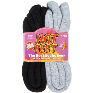 HOT FEET Women's 2 Pairs Heavy Thermal Socks, Thick Insulated Crew for Cold Weather; Shoe Size 4-10.5 (Grey and Black) HOT FEET Women's 2 Pairs Heavy Thermal Socks, Thick Insulated Crew for Cold Weather; Shoe Size 4-10.5 (Grey and Black)
