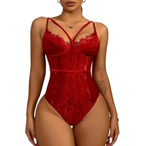 Buitifo Womens Sexy Bodysuit Lingerie One Piece Babydoll V Neck Teddy Snap Crotch (Red,M) Buitifo Womens Sexy Bodysuit Lingerie One Piece Babydoll V Neck Teddy Snap Crotch (Red,M)