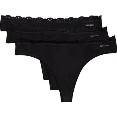 Calvin Klein Women's 3 Pack Thongs with Lace, Black (Black/Black/Black), XL Calvin Klein Women's 3 Pack Thongs with Lace, Black (Black/Black/Black), XL