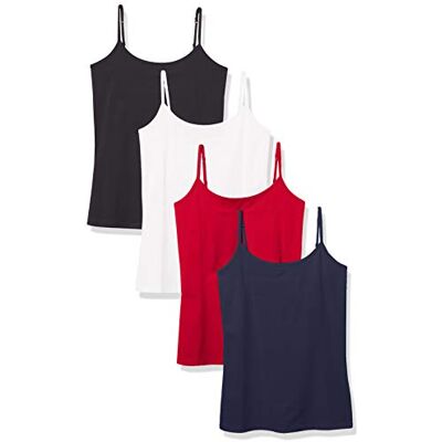 Amazon Essentials Women's Slim-Fit Camisole, Pack of 4, Black/Navy/Red/White, S Amazon Essentials Women's Slim-Fit Camisole, Pack of 4, Black/Navy/Red/White, S