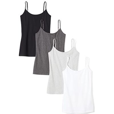 Amazon Essentials Women's Slim-Fit Camisole, Pack of 4, Black/Charcoal Heather/Light Grey Heather/White, XX-Large Amazon Essentials Women's Slim-Fit Camisole, Pack of 4, Black/Charcoal Heather/Light Grey Heather/White, XX-Large