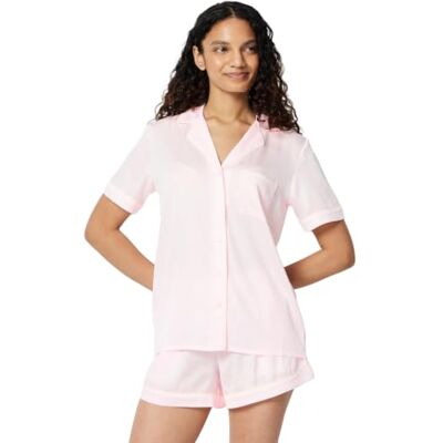Amazon Essentials Women's Satin Short Sleeve Button-Down Top and Short Sleepwear Set, Soft Pink, Small Amazon Essentials Women's Satin Short Sleeve Button-Down Top and Short Sleepwear Set, Soft Pink, Small