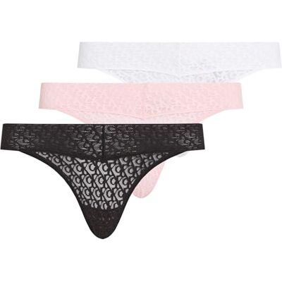 Calvin Klein Women's 3 Pack Low Rise Thongs with Lace, Multicolor (Black/Classic White/Buff Pink), L Calvin Klein Women's 3 Pack Low Rise Thongs with Lace, Multicolor (Black/Classic White/Buff Pink), L