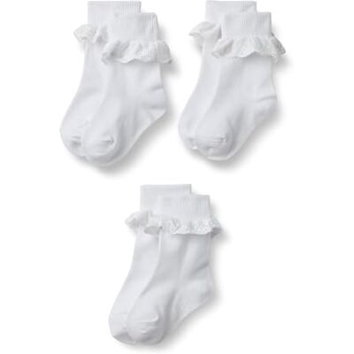 Amazon Essentials Girls' Ankle Frilly School Socks with Eyelet Lace Ruffle, Fold-Over Cuff, Pack of 3, White, L (8-12 Years) Amazon Essentials Girls' Ankle Frilly School Socks with Eyelet Lace Ruffle, Fold-Over Cuff, Pack of 3, White, L (8-12 Years)