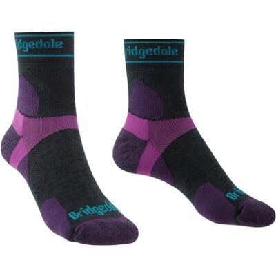 Bridgedale TRAIL RUN Ultralight T2 Merino Sport 3/4 Crew-Women's- Large-Charcoal/Purple Bridgedale TRAIL RUN Ultralight T2 Merino Sport 3/4 Crew-Women's- Large-Charcoal/Purple