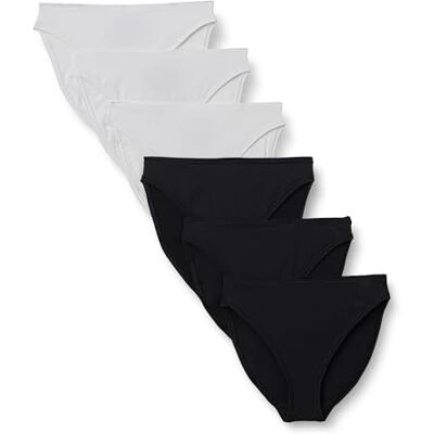 Amazon Essentials Women's Peached Microfibre High Waisted High Leg Knicker, Pack of 6, Black/White, 8 Amazon Essentials Women's Peached Microfibre High Waisted High Leg Knicker, Pack of 6, Black/White, 8