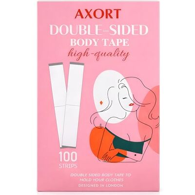 AXORT 100 Strips Double Sided Body Tape, Fabric Tape, Tit Tape Self Adhesive, Fashion Tap for all Skin Tones and Every Type of Sensitive Skin, Boob Tape, Clothing Tape AXORT 100 Strips Double Sided Body Tape, Fabric Tape, Tit Tape Self Adhesive, Fashion Tap for all Skin Tones and Every Type of Sensitive Skin, Boob Tape, Clothing Tape
