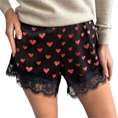 LXLAEOANG Women Heart Print Lace Satin Elastic Mini Pettipants Coquette Style, Aesthetic Boxer, Silk Fabric LXLAEOANG Women Heart Print Lace Satin Elastic Mini Pettipants Coquette Style, Aesthetic Boxer, Silk Fabric