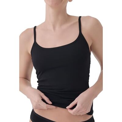 Pact Women's Cotton Camisole Tank Top with Built-in Shelf Bra Cami Shirt, Black, Medium Pact Women's Cotton Camisole Tank Top with Built-in Shelf Bra Cami Shirt, Black, Medium