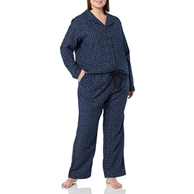Amazon Essentials Women's Flannel Long-Sleeved Button Front Shirt and Trousers Pyjama Set, Navy, Dots Print, XL Amazon Essentials Women's Flannel Long-Sleeved Button Front Shirt and Trousers Pyjama Set, Navy, Dots Print, XL