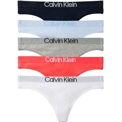 Calvin Klein Women's 5 Pack Thongs with Logo Waistband, Multicolor (Shoreline/Breezy Blue/Grey Htr/C), XS Calvin Klein Women's 5 Pack Thongs with Logo Waistband, Multicolor (Shoreline/Breezy Blue/Grey Htr/C), XS