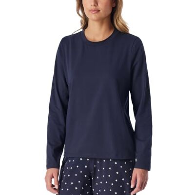Schiesser Women's Long Sleeve Cotton Sleep Shirt Mix + Relax Pyjama Top (Pack of 1), Deep Blue_184096, 16 Schiesser Women's Long Sleeve Cotton Sleep Shirt Mix + Relax Pyjama Top (Pack of 1), Deep Blue_184096, 16