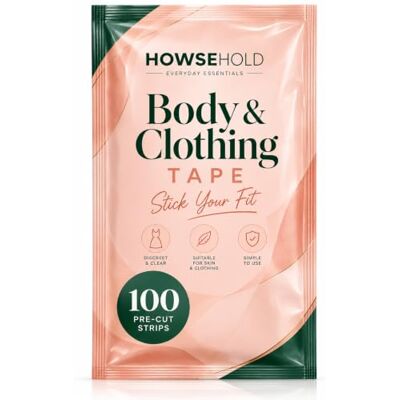 HowseHold Body Tape Double Sided, 100 Clear Fashion Tape Strips for Clothes & Skin, 7cm x 1cm Double Sided Tape for Clothes, Dresses, Necklines & Bra Straps HowseHold Body Tape Double Sided, 100 Clear Fashion Tape Strips for Clothes & Skin, 7cm x 1cm Double Sided Tape for Clothes, Dresses, Necklines & Bra Straps