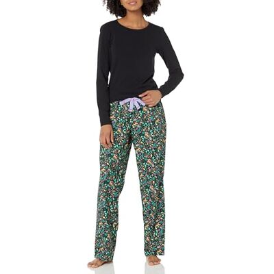 Amazon Essentials Women's Lightweight Flannel Pant and Long-Sleeve T-Shirt Sleep Set, Black Folkloric, XX-Small Amazon Essentials Women's Lightweight Flannel Pant and Long-Sleeve T-Shirt Sleep Set, Black Folkloric, XX-Small