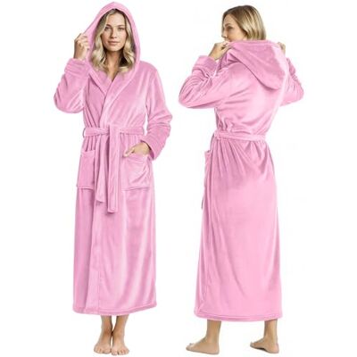 NY Threads Womens Fleece Hooded Plush Long Robe, Pink, S NY Threads Womens Fleece Hooded Plush Long Robe, Pink, S