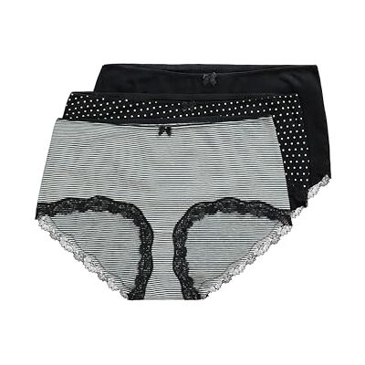Ulla Popken Women's 3pcs, Hipster dotted and striped Slips, Schwarz, Ulla Popken Women's 3pcs, Hipster dotted and striped Slips, Schwarz,