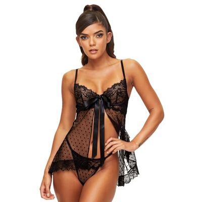 Ann Summers Bon Bon Babydoll Set – Babydoll Lingerie for Women with Matching Thong, Underwired Cups, Satin Bow & Front Fastening Genuine Womens Lingerie Set Ann Summers Bon Bon Babydoll Set – Babydoll Lingerie for Women with Matching Thong, Underwired Cups, Satin Bow & Front Fastening Genuine Womens Lingerie Set