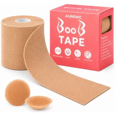 AURENIC Boob Tape for Large Breasts – 5M Strong bob Tape with 2 Silicone Nipple Covers –Boobtapes, Boobie Tape for Lift & Support – Perfect for Backless Dresses AURENIC Boob Tape for Large Breasts – 5M Strong bob Tape with 2 Silicone Nipple Covers –Boobtapes, Boobie Tape for Lift & Support – Perfect for Backless Dresses