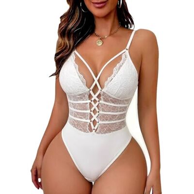 Buitifo Women Sexy Bodysuit One Piece Babydoll Lingerie Lace Teddy Negligee (White,M) Buitifo Women Sexy Bodysuit One Piece Babydoll Lingerie Lace Teddy Negligee (White,M)
