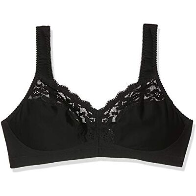 Damart Great Support Bra – Wireless – Cotton and Lace – Wide Padded and Adjustable Straps, Black (Black), 44D Damart Great Support Bra – Wireless – Cotton and Lace – Wide Padded and Adjustable Straps, Black (Black), 44D