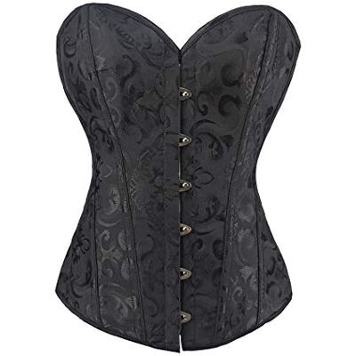 RHISLEO Women Classic Lace-up Floral Burlesque Basque Bustier Shaper Overbust Boned Corset Top RHISLEO Women Classic Lace-up Floral Burlesque Basque Bustier Shaper Overbust Boned Corset Top