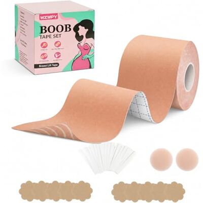 WZWPY Boob Tape Kit Breast Lift Tape for Large Breasts A-G Cup Waterproof Body Tape for Push Up & Shape, Invisible Adhesive Bra with Reusable Silicone Nipple Covers for Backless Dress WZWPY Boob Tape Kit Breast Lift Tape for Large Breasts A-G Cup Waterproof Body Tape for Push Up & Shape, Invisible Adhesive Bra with Reusable Silicone Nipple Covers for Backless Dress