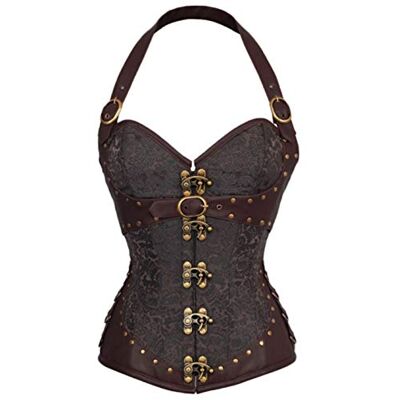 KUOSE Women's Faux leather Gothic Steampunk Basque Bustier Shapewear Spiral Steel Boned Corset Top KUOSE Women's Faux leather Gothic Steampunk Basque Bustier Shapewear Spiral Steel Boned Corset Top
