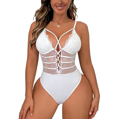 Buitifo Women Sexy Bodysuit One Piece Babydoll Lingerie Lace Teddy Negligee (White,XL) Buitifo Women Sexy Bodysuit One Piece Babydoll Lingerie Lace Teddy Negligee (White,XL)