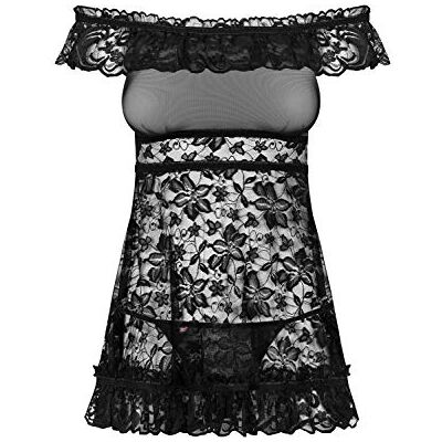 Obsessive Flores Set Chemise + Thongs,Size L/XL,Black Obsessive Flores Set Chemise + Thongs,Size L/XL,Black