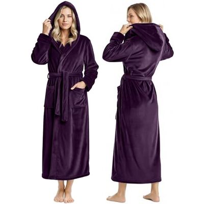 NY Threads Womens Fleece Hooded Plush Long Robe, Plum, S NY Threads Womens Fleece Hooded Plush Long Robe, Plum, S
