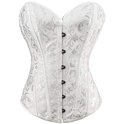 RHISLEO Women Classic Lace-up Floral Burlesque Basque Bustier Shaper Overbust Boned Corset Top RHISLEO Women Classic Lace-up Floral Burlesque Basque Bustier Shaper Overbust Boned Corset Top