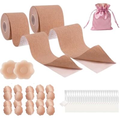 Huzayl home store Huzayl Boob Tape Kit Breast Lift Tape for Large Breasts A-G Cup, 2 Rolls (5cm & 7.5cm x 5M) Body Tape with Nipple Covers Invisible Boobtape for Strapless Backless Dresses Beige Huzayl home store Huzayl Boob Tape Kit Breast Lift Tape for Large Breasts A-G Cup, 2 Rolls (5cm & 7.5cm x 5M) Body Tape with Nipple Covers Invisible Boobtape for Strapless Backless Dresses Beige