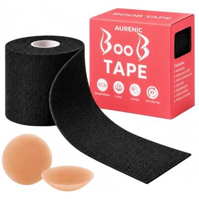 AURENIC Boob Tape for Large Breasts – 5M Strong bob Tape with 2 Silicone Nipple Covers –Boobtapes, Boobie Tape for Lift & Support – Perfect for Backless Dresses AURENIC Boob Tape for Large Breasts – 5M Strong bob Tape with 2 Silicone Nipple Covers –Boobtapes, Boobie Tape for Lift & Support – Perfect for Backless Dresses