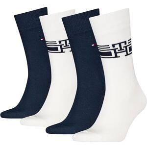 Tommy Hilfiger Men's Monogram Stripe Classic Sock, White/Navy, 39-42 (Pack of 4) Tommy Hilfiger Men's Monogram Stripe Classic Sock, White/Navy, 39-42 (Pack of 4)