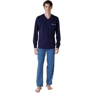 LVB Men's Lungo Scollo A V Casacca Con Taschino Sul Fronte E Polsini Pajama Set, Blue Navy, S LVB Men's Lungo Scollo A V Casacca Con Taschino Sul Fronte E Polsini Pajama Set, Blue Navy, S